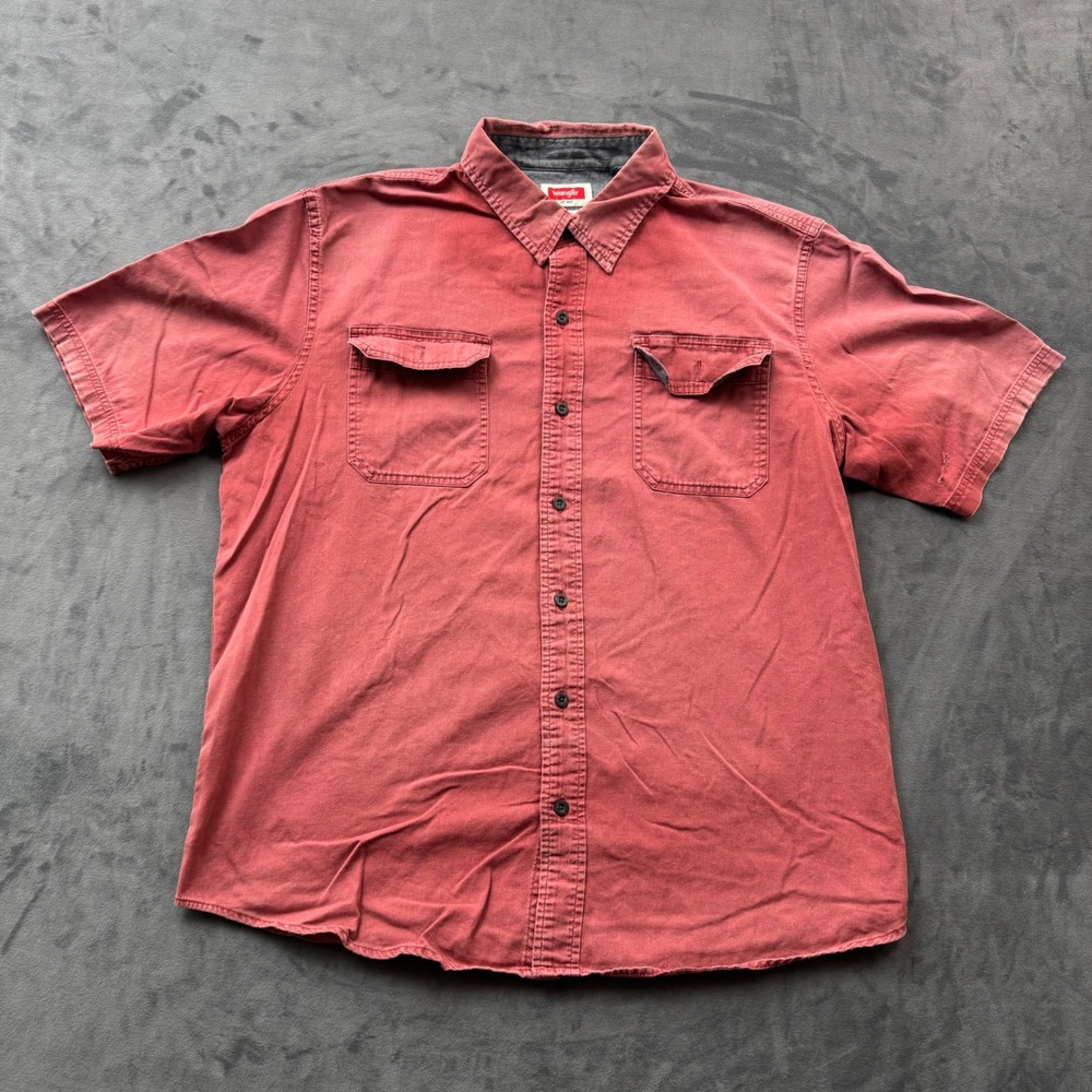 Wrangler Mens Flex for Comfort Short Sleeve Button Down Shirt Red Large L